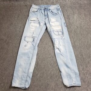 Able Jeans Mens 29x32 Blue Straight Light Wash Distressed Denim Pants Adult